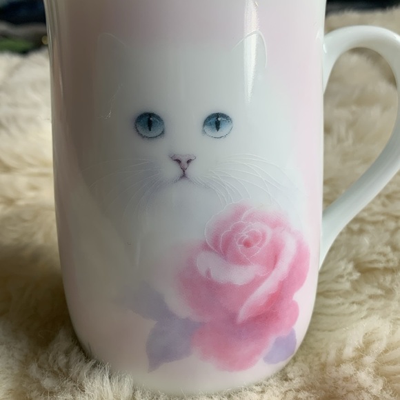 Vintage 80s Harrison white Persian cat with rose Mug rare collectible - Picture 8 of 12